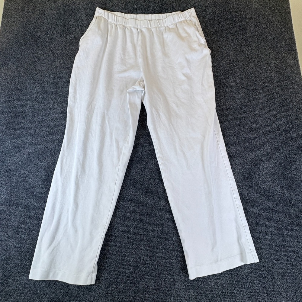 Lands End Ankle Pants Womens 30x26 White Cotton Relaxed Fit Wide Leg Comfort